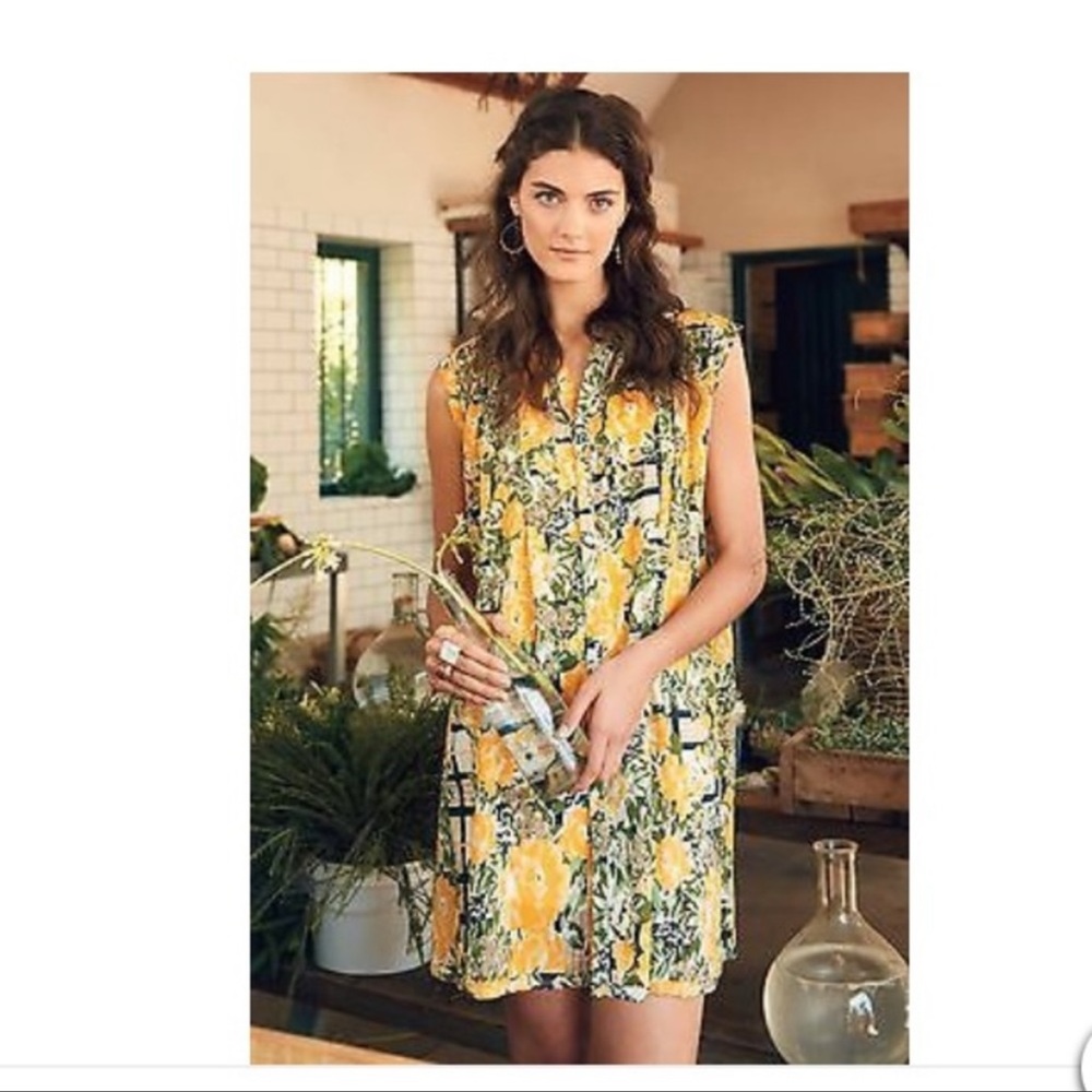 ANTROPOLOGIE BY PORRIDGE Yellow Pattern Swing Dress